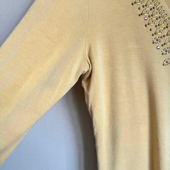 St John Yellow V-Neck Top Embellished Beaded Party Holiday Glam Classic - Picture 5 of 16